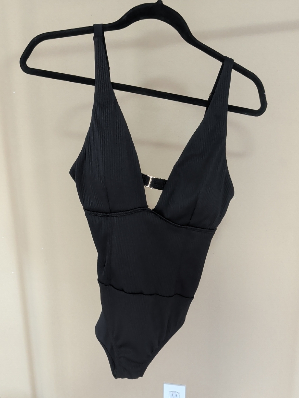 RACHEL Rachel Roy Black Ribbed One-Piece Swimsuit